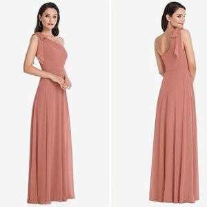 NWT After Six Dessy Group Lux Chiffon Shoulder Bow Maxi Dress Gown Size 6 1561